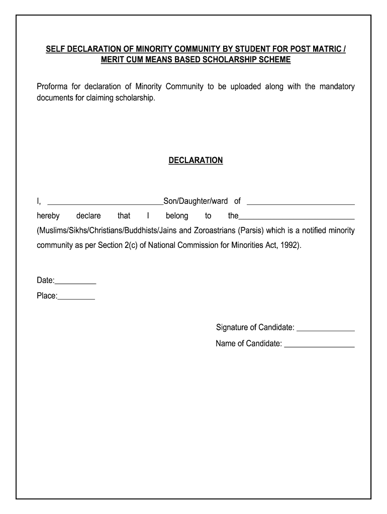 Self Declaration Of Minority Community Certificate By The Students 