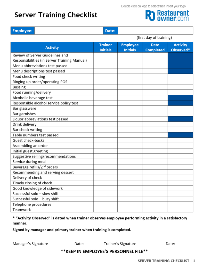 Server Training Checklist