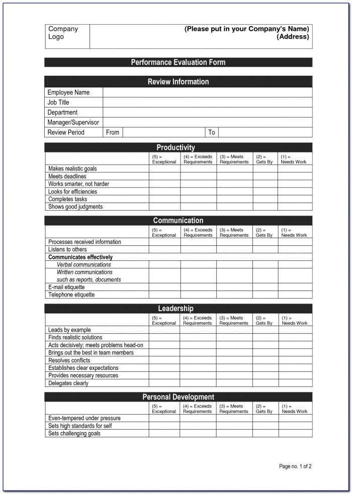 Simple Employee Performance Appraisal Form Template Form Resume 