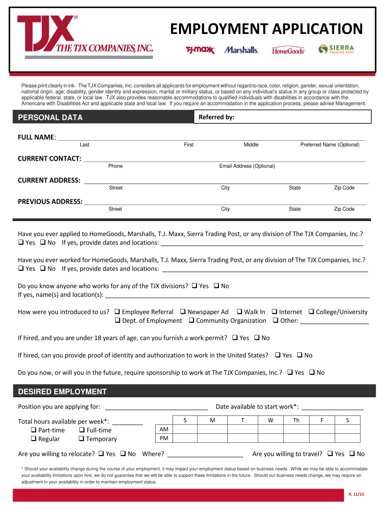 Tjx Com Application Form Fill Online Printable Fillable Blank 