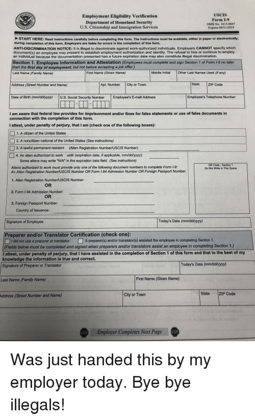 USCIS Form I 9 OMB No 1615 0047 Expires 08312019 PAR Employment 