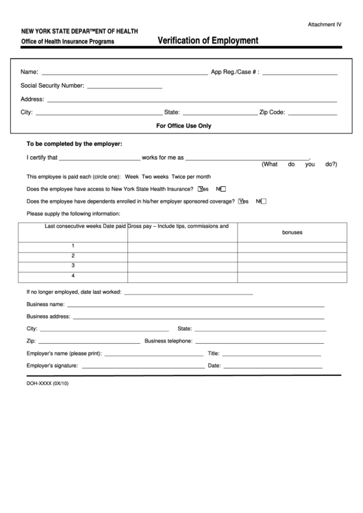 Verification Of Employment Form New York State Department Of Health 