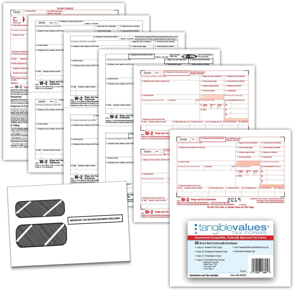 W 2 Laser Tax Forms 4 Part Kit For 25 Employees Designed For 