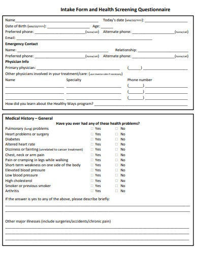 10 Health Screening Questionnaire Templates In Pdf Doc Free