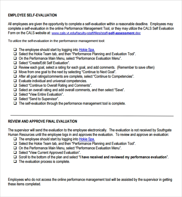 16 Sample Employee Self Evaluation Form PDF Word Pages Sample 