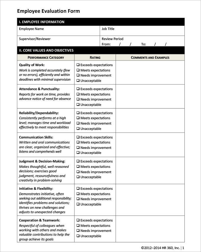 17 HR Evaluation Forms HR Templates Free Premium Templates 