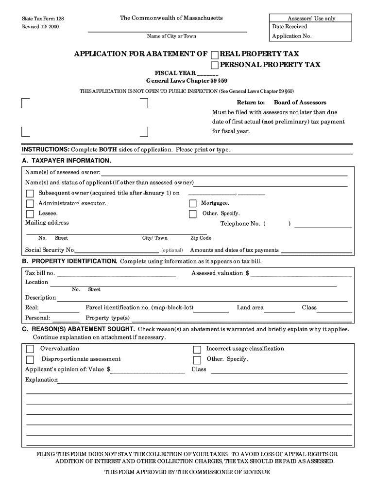 2000 MA State Tax Form 128 Fill Online Printable Fillable Blank 