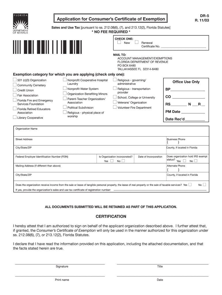 2003 Form FL DoR DR 5 Fill Online Printable Fillable Blank PdfFiller