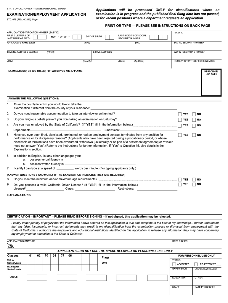 2010 Form CA STD 678 Fill Online Printable Fillable Blank PdfFiller