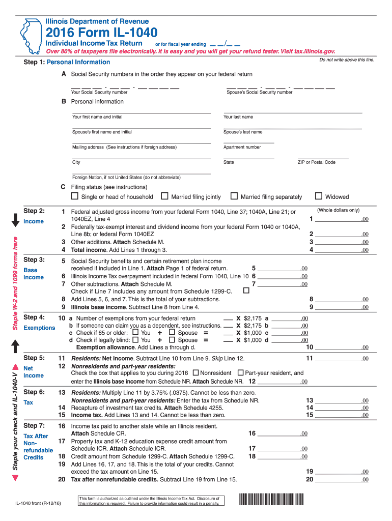 2016 Form IL DoR IL 1040 Fill Online Printable Fillable Blank