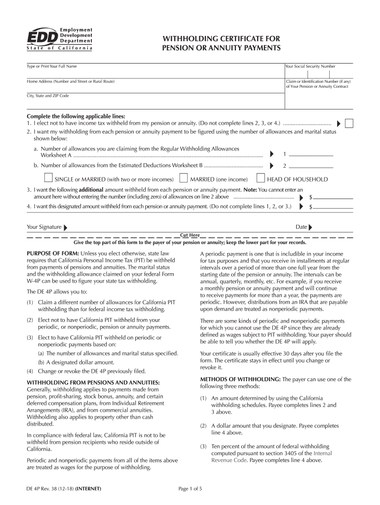 2018 2021 Form CA EDD DE 4P Fill Online Printable Fillable Blank