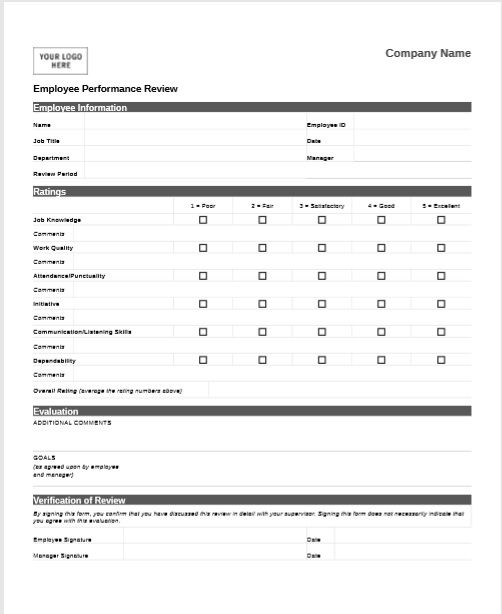 32 Free Employee Evaluation Forms MS Word PDF