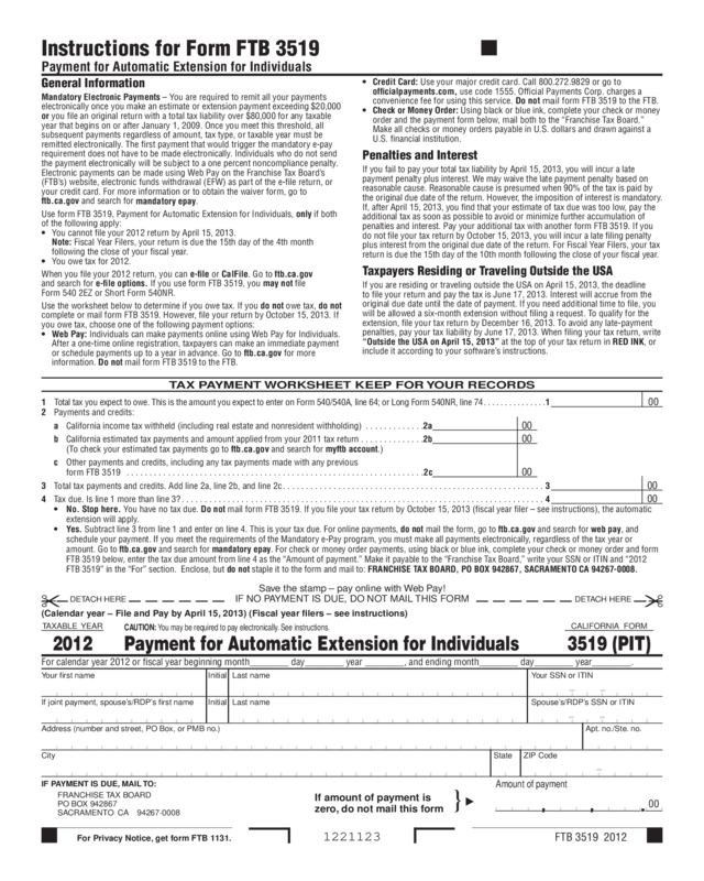 3519 Form Franchise Tax Board Edit Fill Sign Online Handypdf