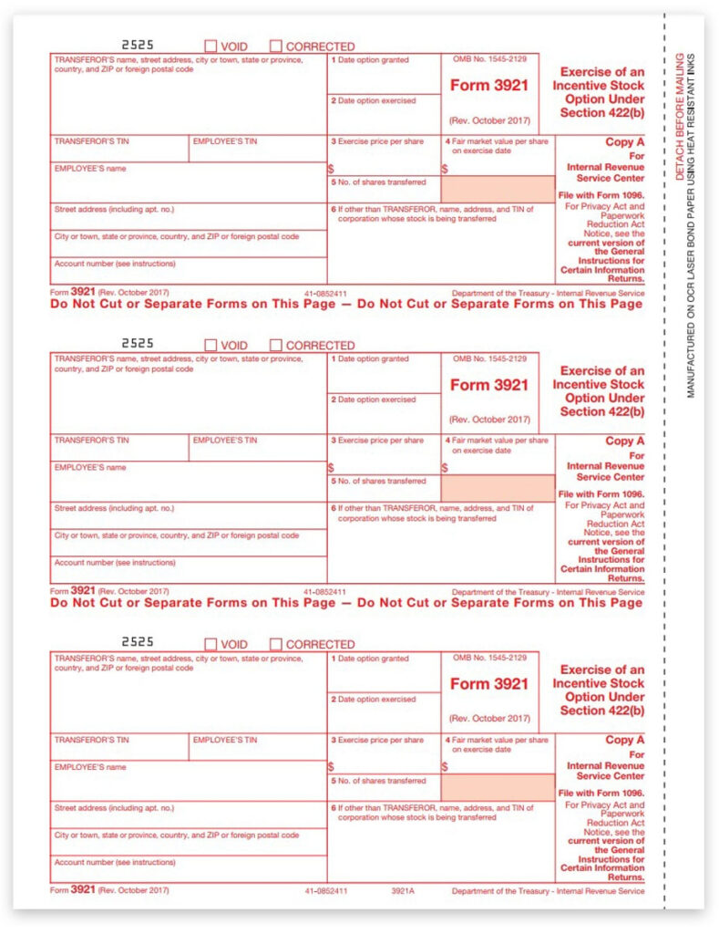 3921 Tax Forms For Incentive Stock Option IRS Copy A DiscountTaxForms