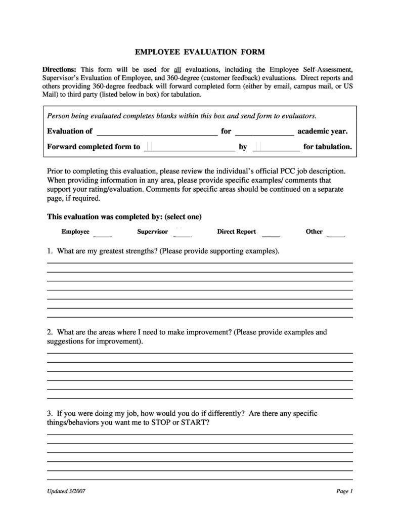 46 Employee Evaluation Forms Performance Review Examples