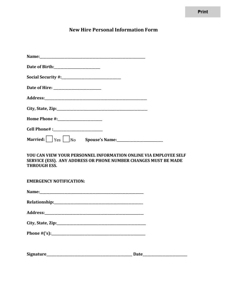 47 Printable Employee Information Forms Personnel Information Sheets 