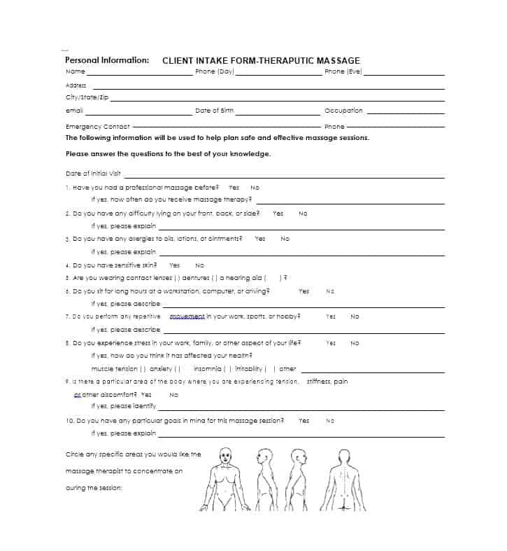 59 Best Massage Intake Forms For Any Client Printable Templates In 