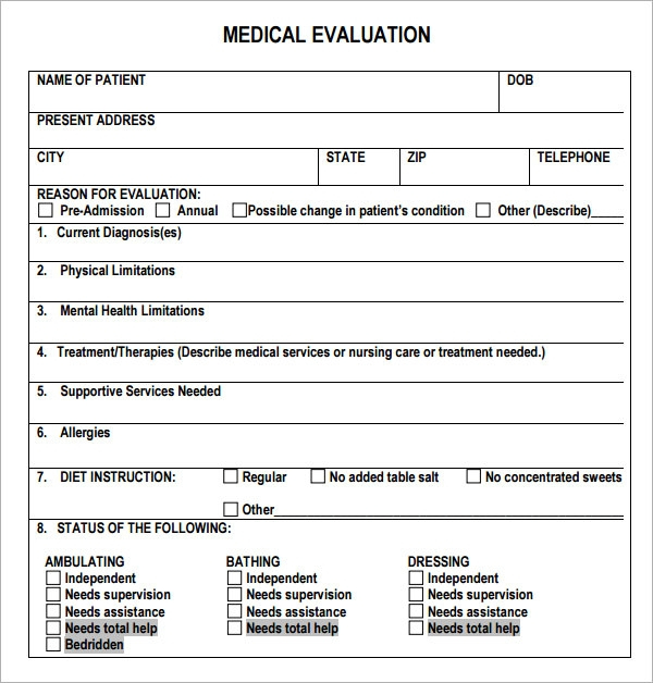 6 Sample Medical Evaluation Templates To Download Sample Templates