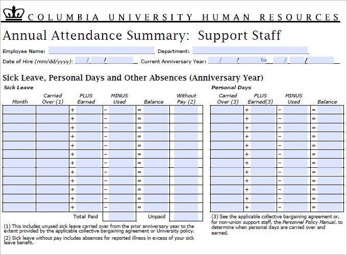 7 FREE Time And Attendance Forms HR Templates Free Premium 