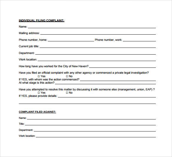 8 Sample Employee Complaint Forms To Download Sample Templates