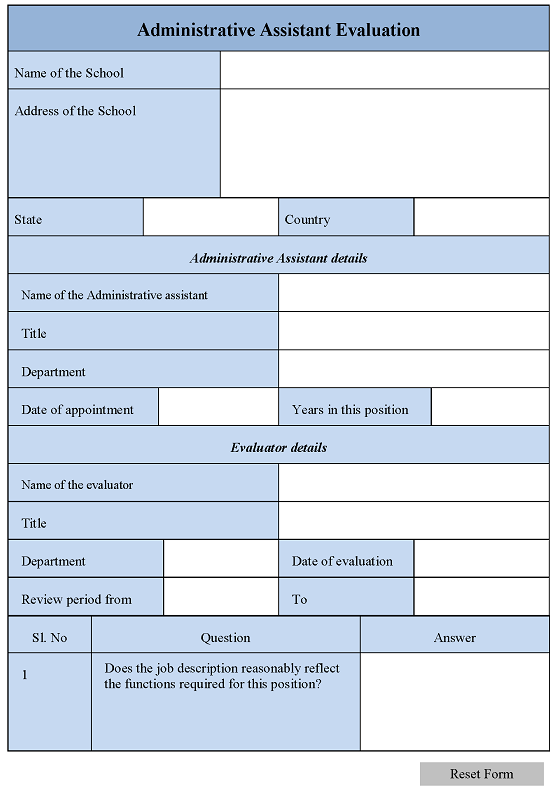 Administrative Assistant Evaluation Form Editable Forms