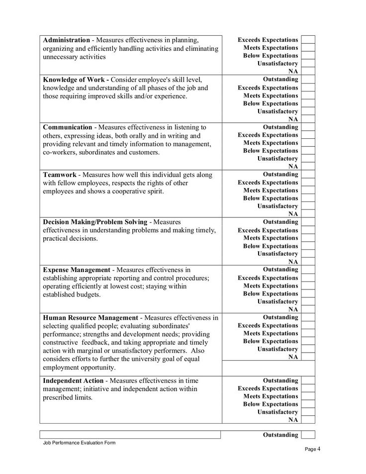 Appraisal Form For Hotel Employee Google Search Performance 