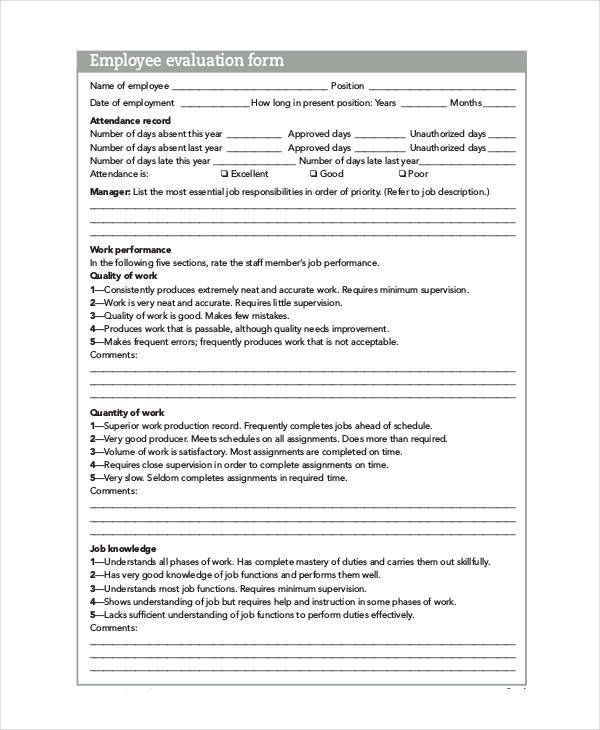 Best Blank Evaluation Form Template