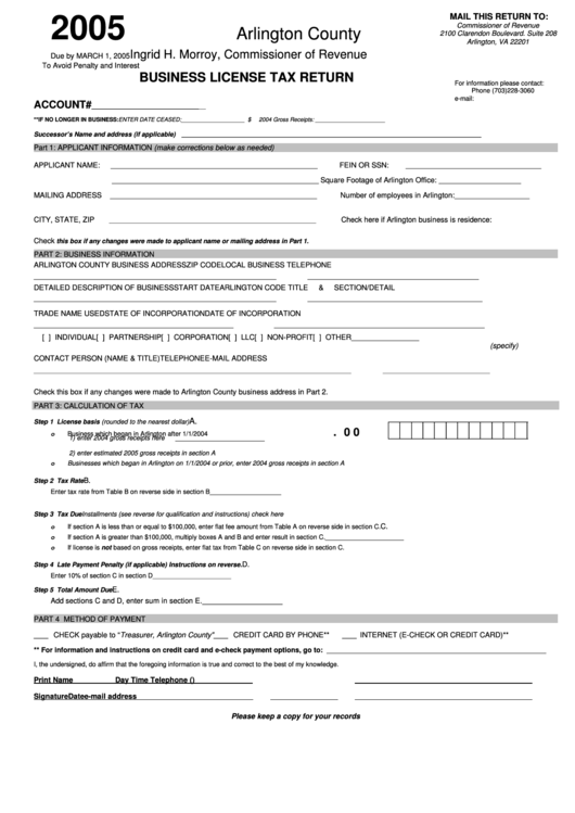 Business License Tax Return Form 2005 State Of Virginia Printable Pdf 