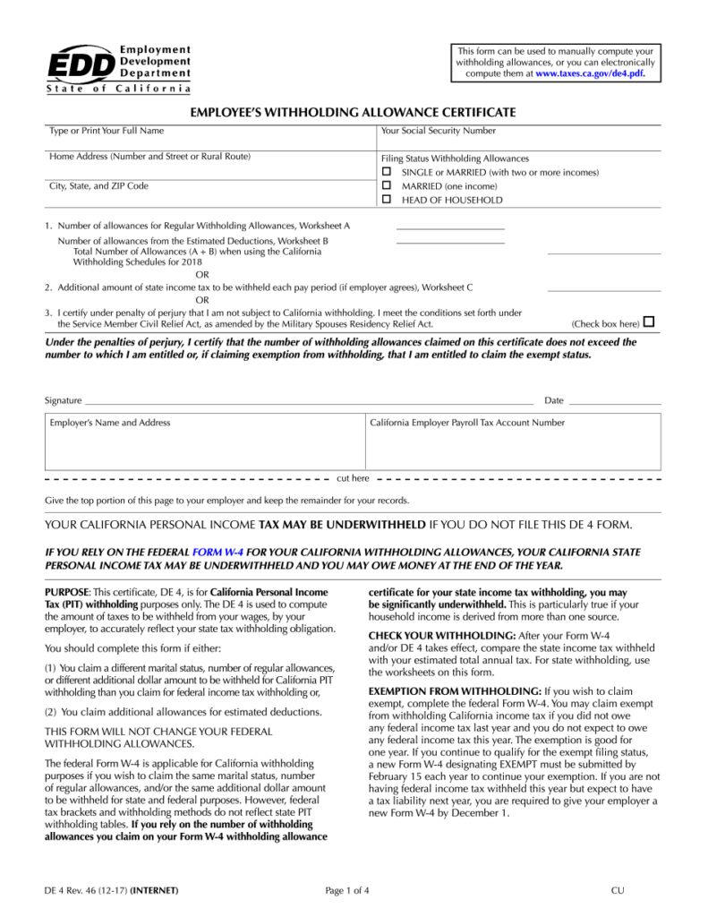 Ca W4 Allowances 2022 W4 Form