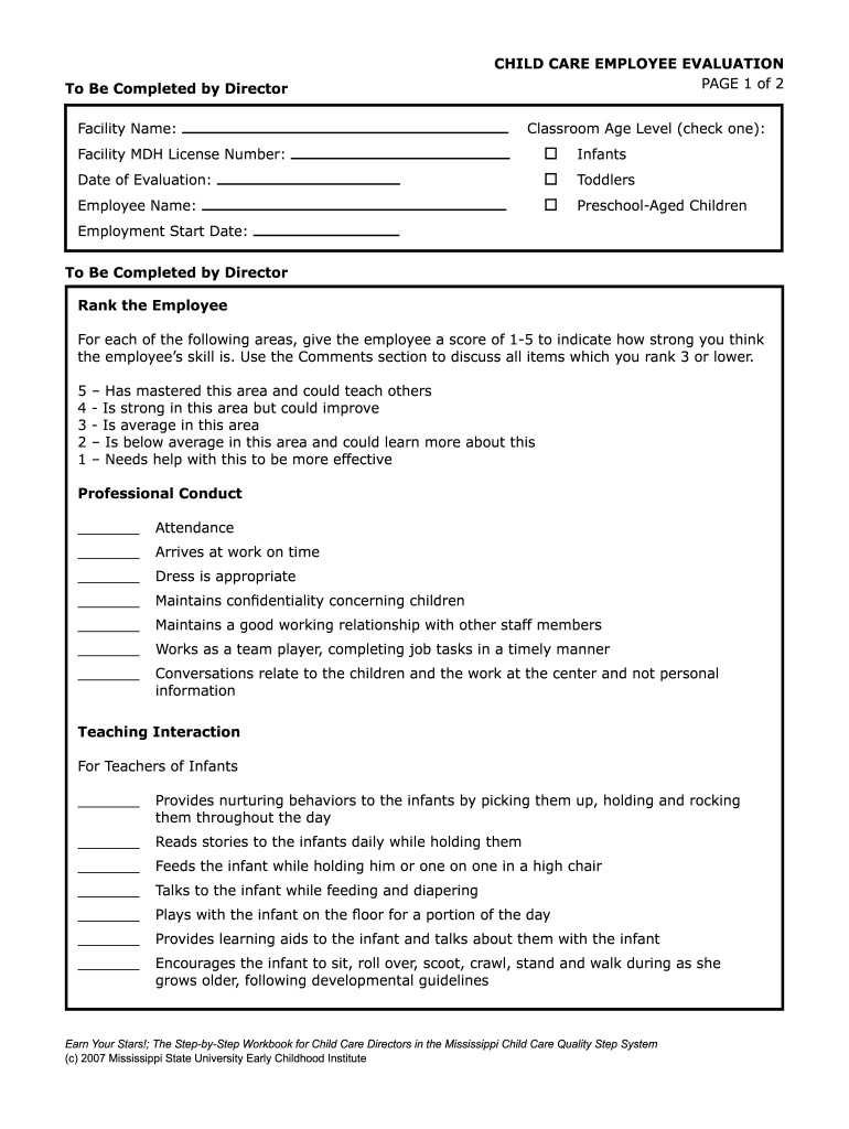 Child Care Employee Evaluation 2020 2022 Fill And Sign Printable 