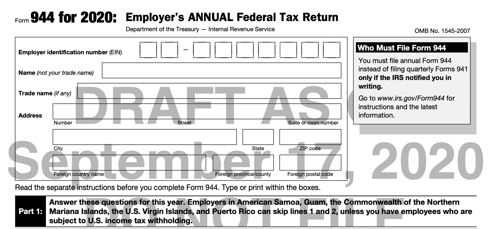 Drafts Of Form 943 944 And 940 Are Now Available With COVID 19 Changes 