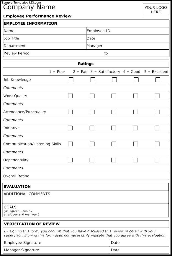 Employee Evaluation Form Template Sample Templates Sample Templates