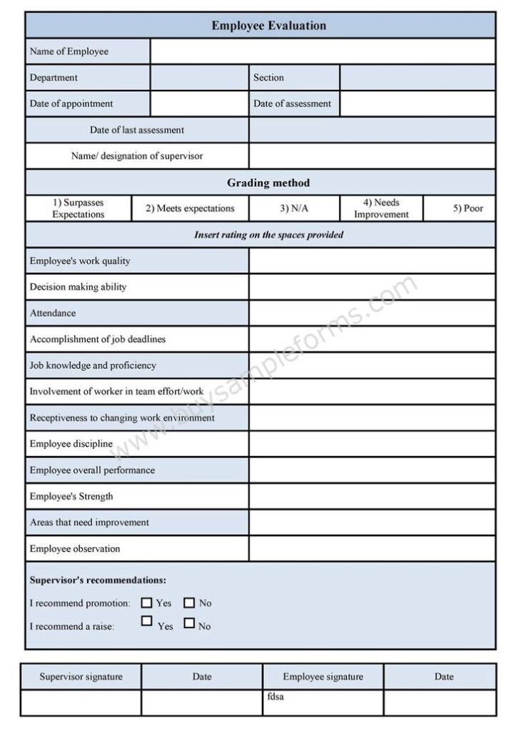 Employee Evaluation Template Word Sample And Example Evaluation 