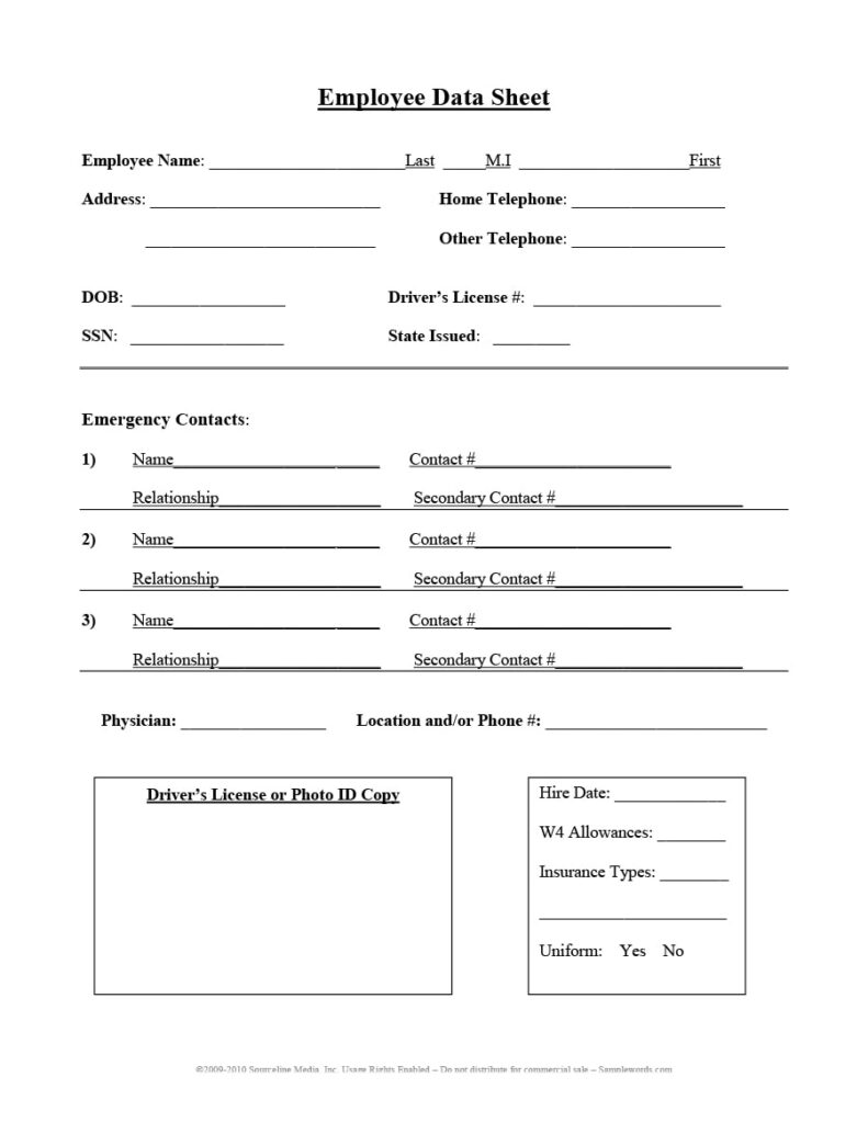 Employee Information Form FREE DOWNLOAD Aashe