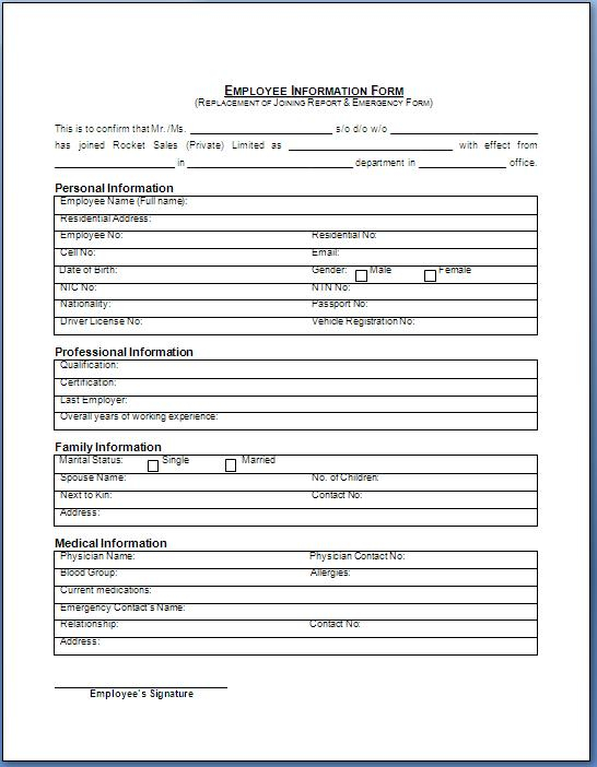 Employee Information Form In Doc