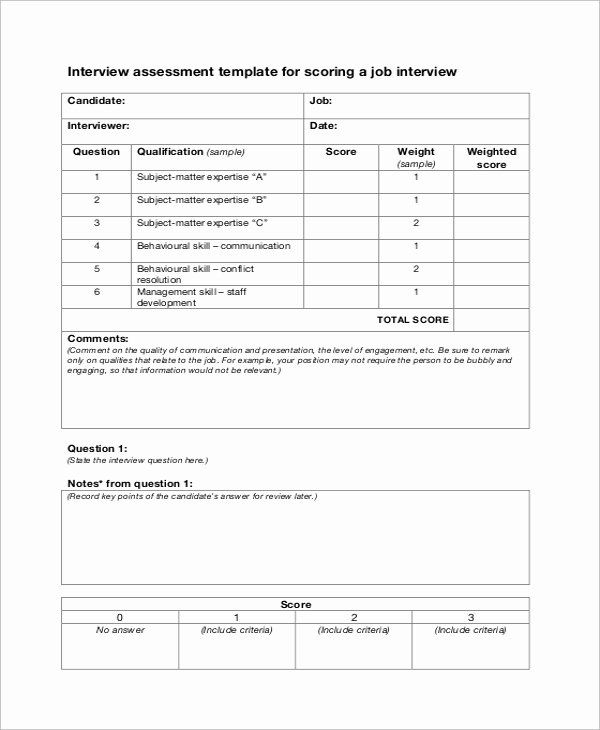 Employee Interview Evaluation Form Unique Sample Interview Assessment 