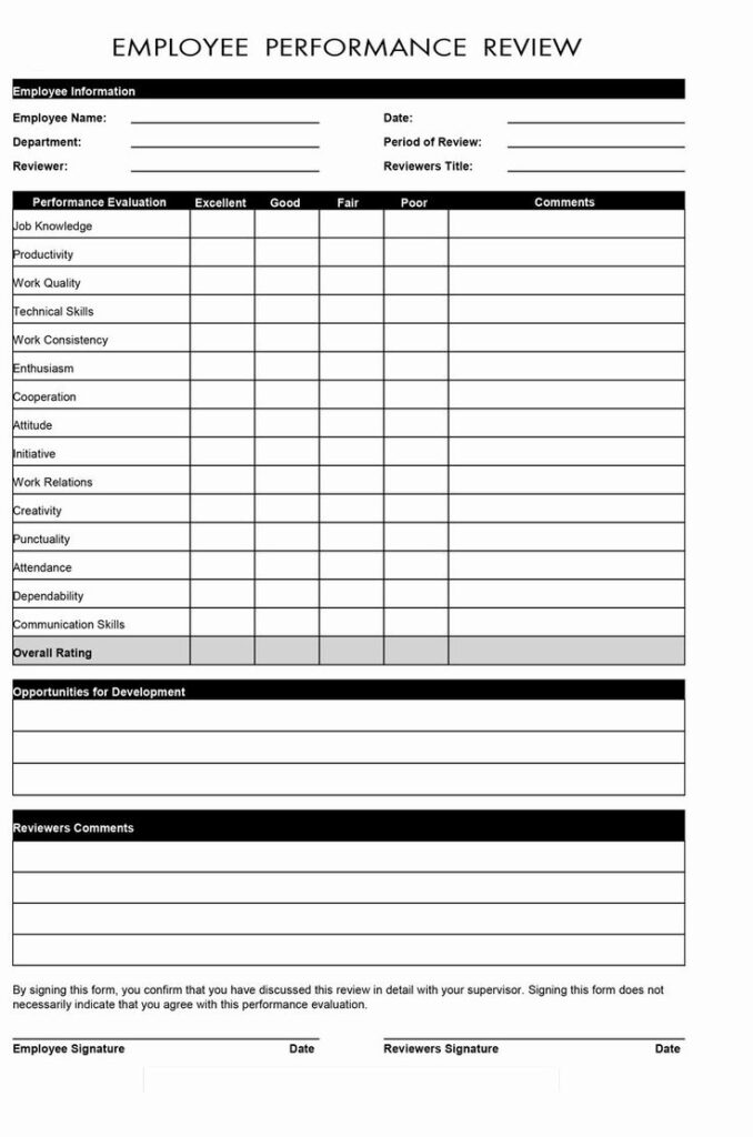 Employee Performance Evaluation Format Fresh 46 Employee Evaluation 