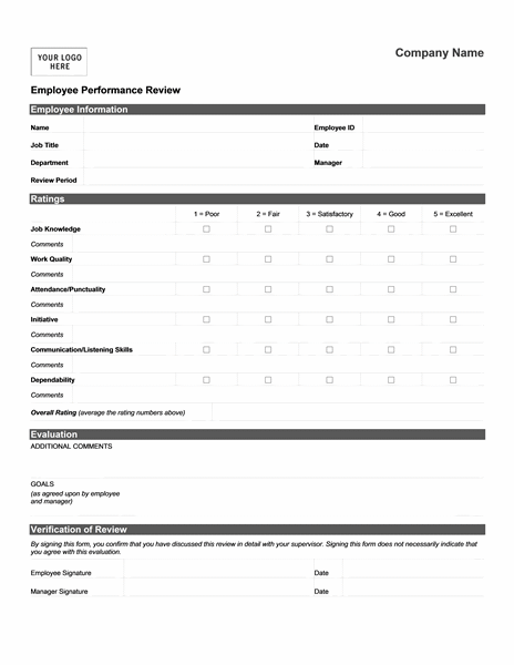 Employee Performance Review Form short Templates Employee 