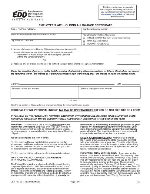 Employee s Withholding Allowance Certificate University Of San Diego