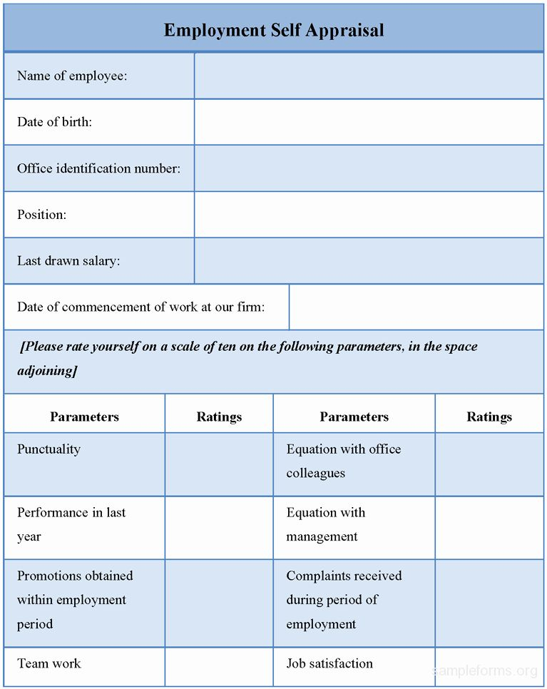 Employee Self Evaluation Form Template Lovely Employee Self Evaluation 