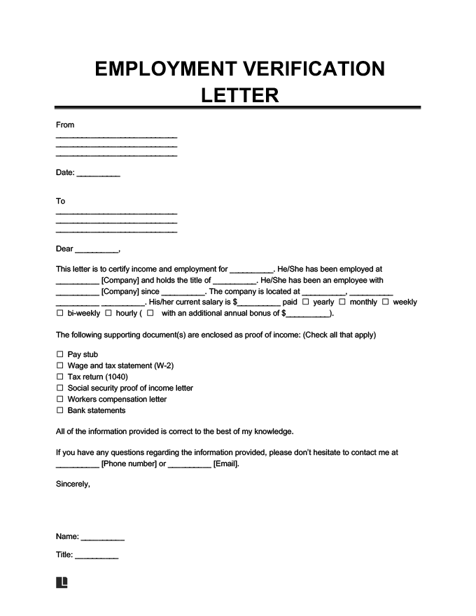 Employment Verification Letter Legal Templates