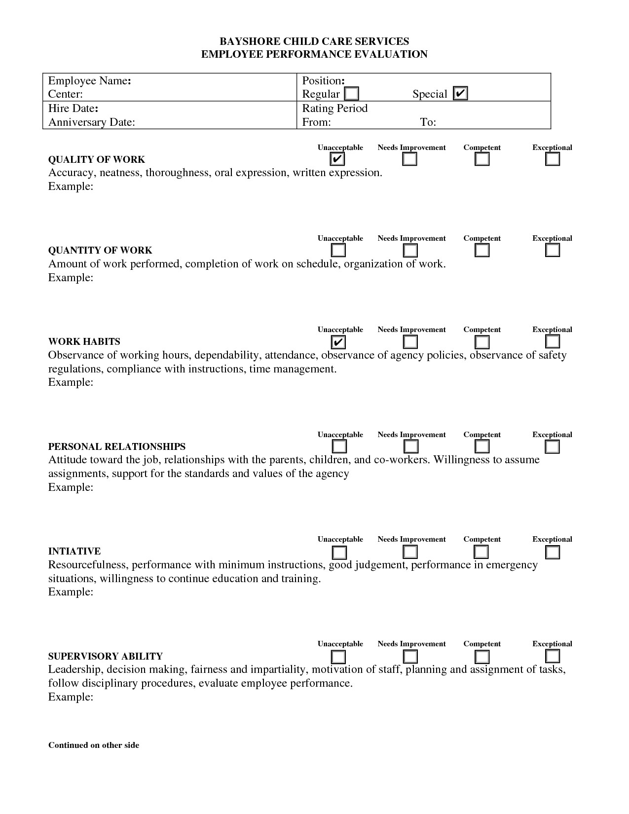 Evaluation Form For Child Care Google Search With Images Child 