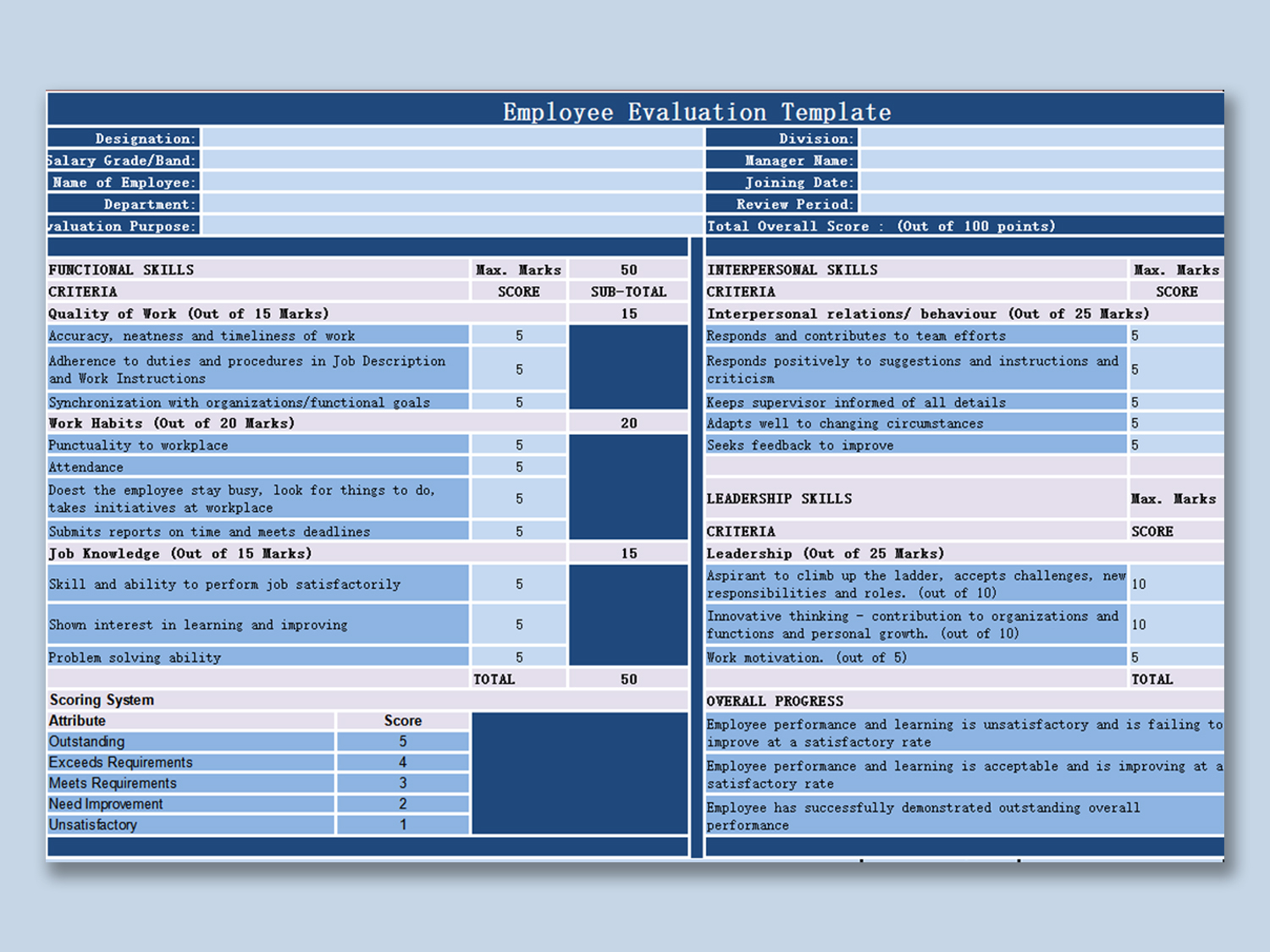 EXCEL Of Employee Evaluation Work Form xlsx WPS Free Templates