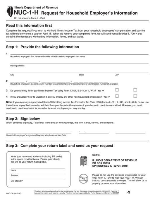 Fillable Form Nuc 1 H Request For Household Employer S Information 