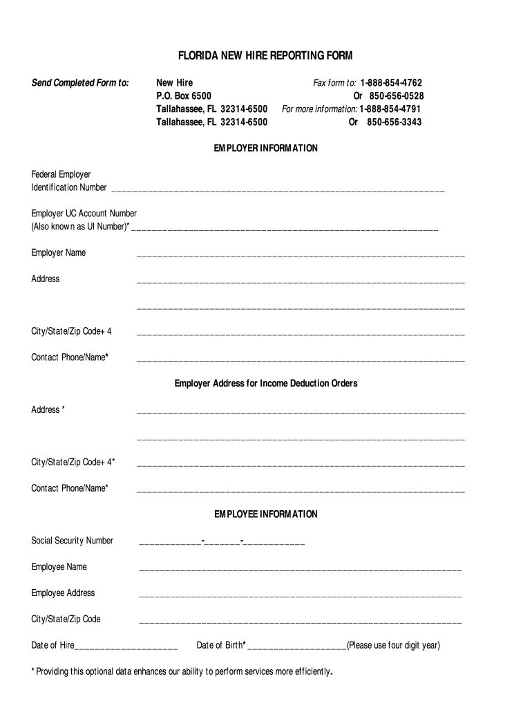 Florida New Hire Reporting Form Pdf Fillable Fill Online Printable