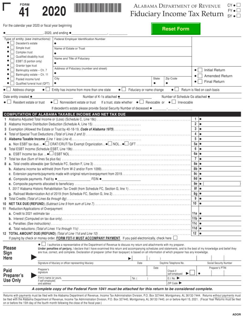 Form 41 Download Fillable PDF Or Fill Online Fiduciary Income Tax 