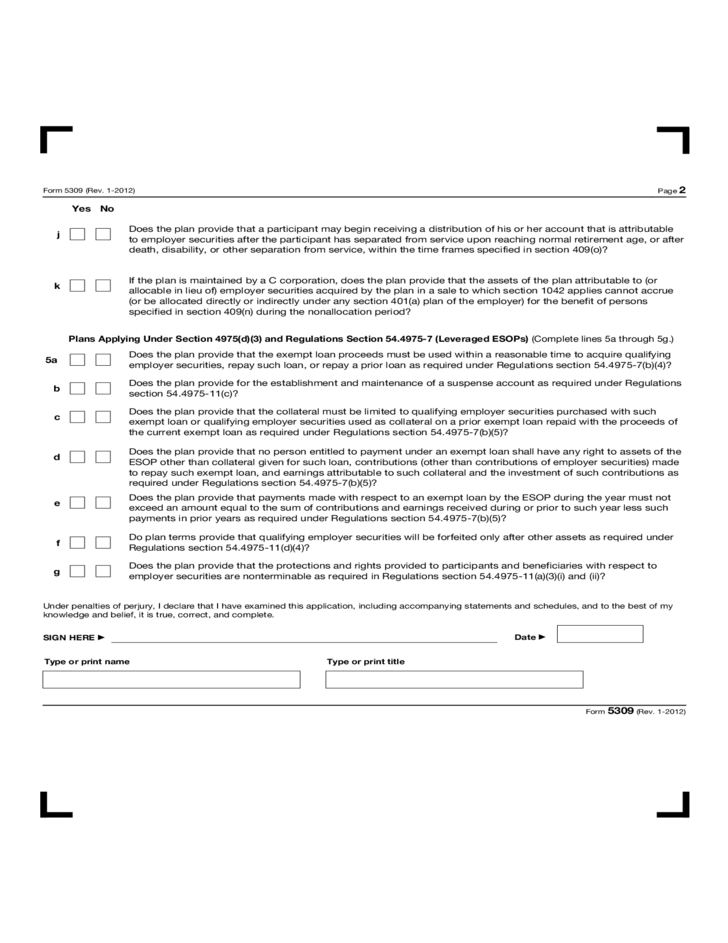 Form 5309 Application For Determination Of Employee Stock Ownership 