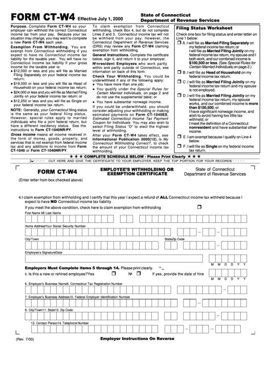 Form Ct W4 Employees Withholding Or Exemption Certificate Printable 