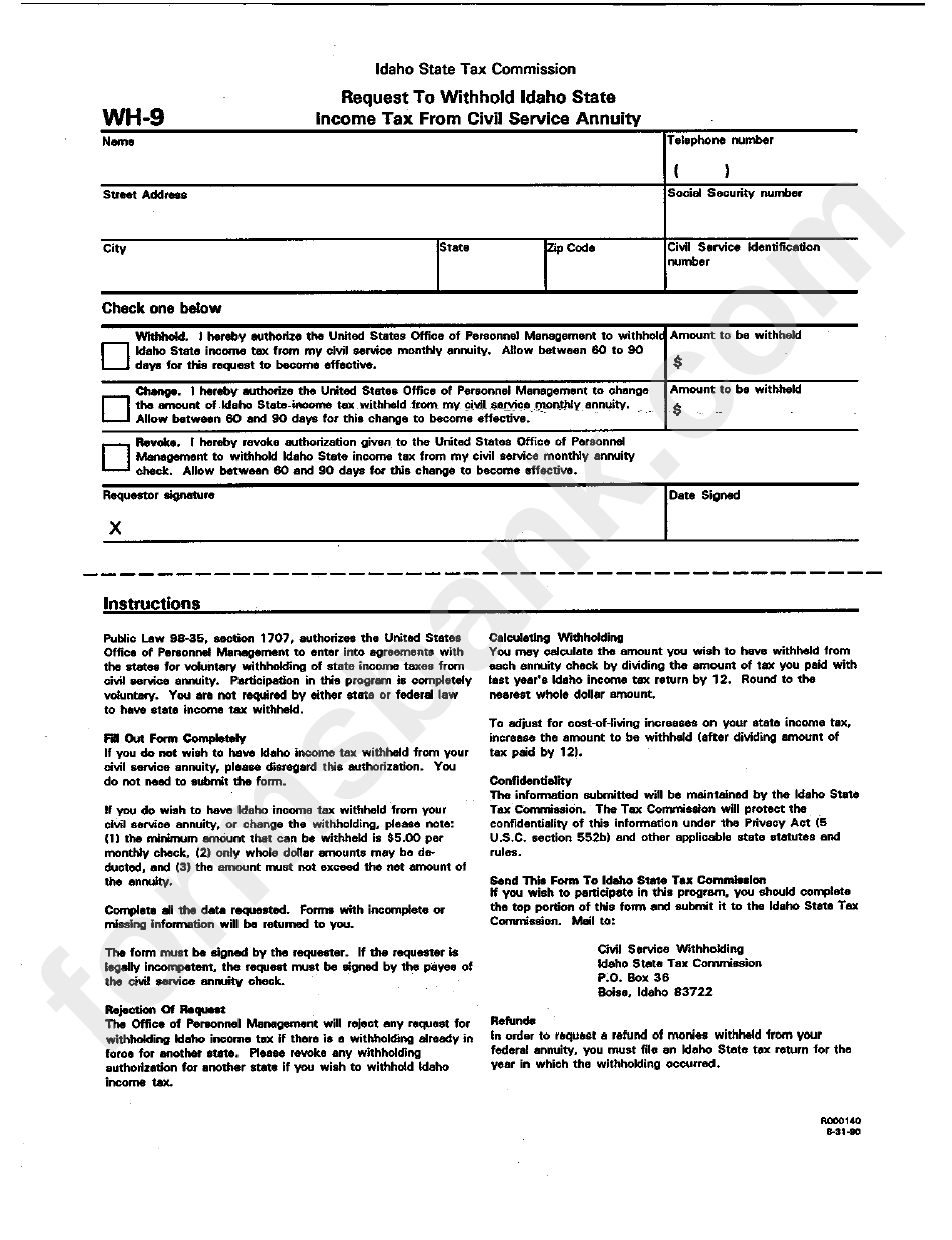 Form For Employee State Tax Idaho 2022 Employeeform