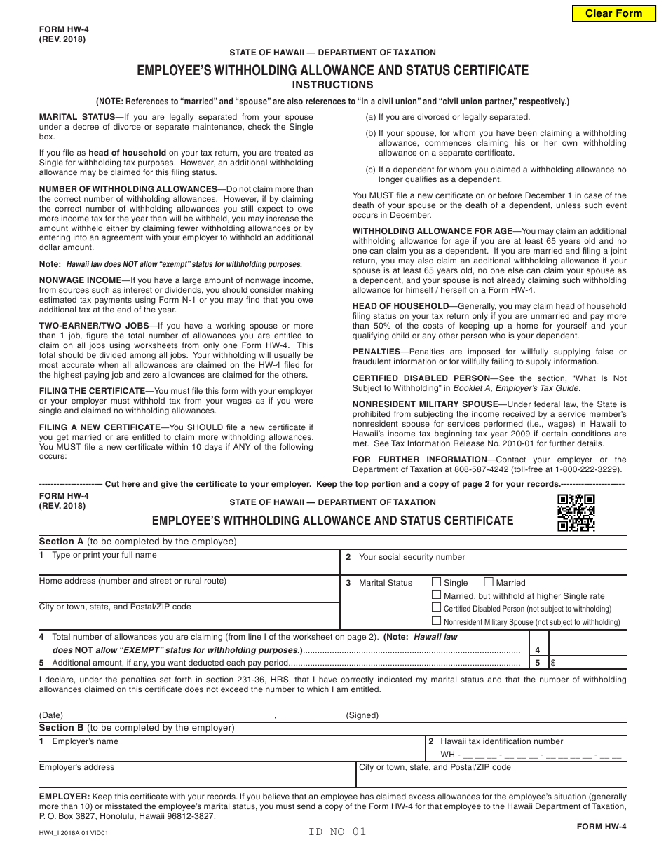 Form HW 4 Download Fillable PDF Or Fill Online Employee s Withholding